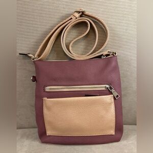 Elegant Black Rivet Burgundy and Tan Crossbody Bag